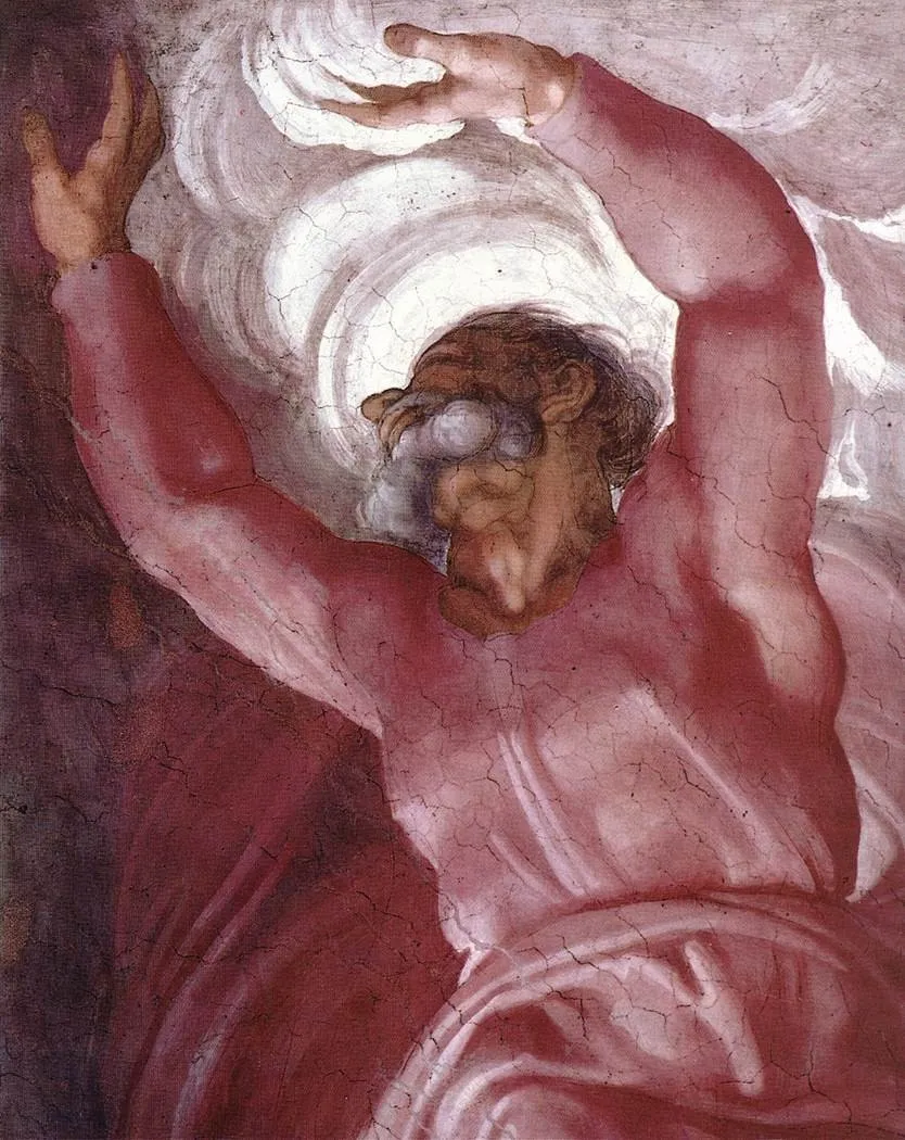Michelangelo – Die Trennung von Licht und Finsternis – Fresko von 1512 an der Decke der Sixtinischen Kapelle, Vatikan
