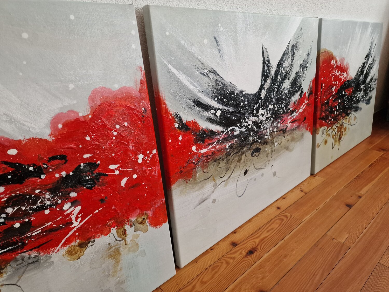 Abstrakte Kunst - Gemälde - Kraft – handgemaltes Gemälde auf Leinwand – Foto 2 Abstrakte Kunst - Gemälde - Kraft – dreiteiliges Gemälde auf Leinwand, seitliche Ansicht