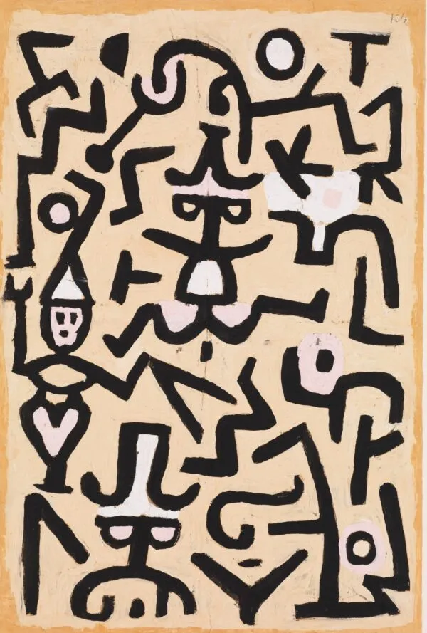 Paul Klee – Komédiások szórólapja – gouache újságpapíron 1938-ból, Metropolitan Museum of Art