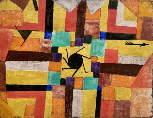 Paul Klee – With the Rotating Black Sun and the Arrow – gouache, tempera and chalk on canvas, 1919