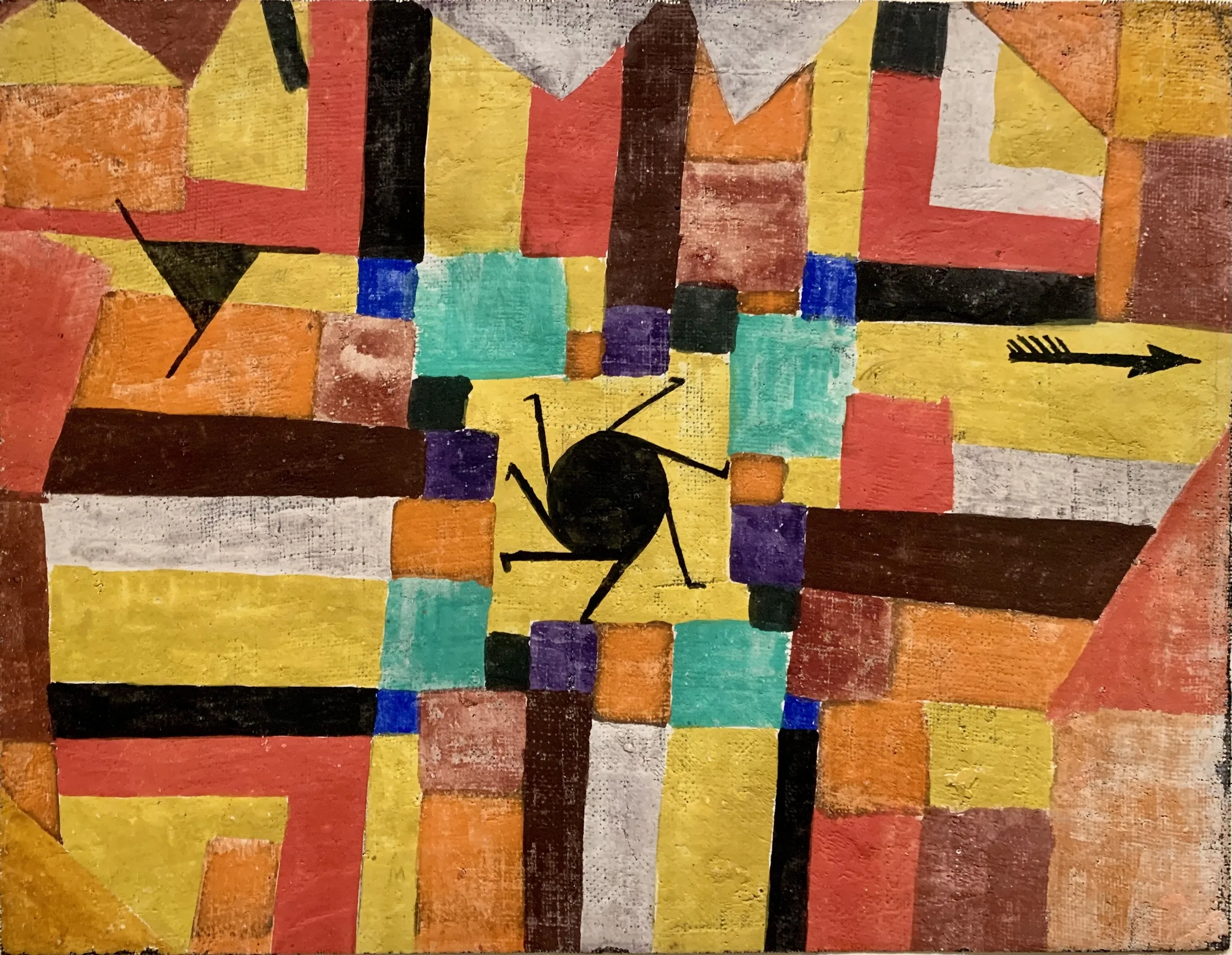Paul Klee – With the Rotating Black Sun and the Arrow – gouache, tempera and chalk on canvas, 1919