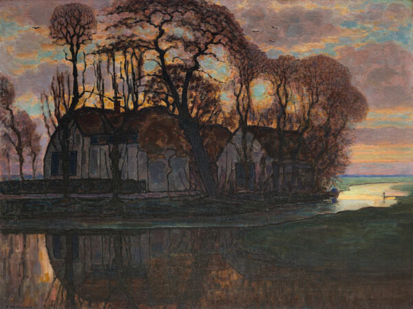 Piet Mondrian – Bauernhof bei Duivendrecht am Abend – das Original von 1916 im Dallas Museum of Art – Öl auf Leinwand