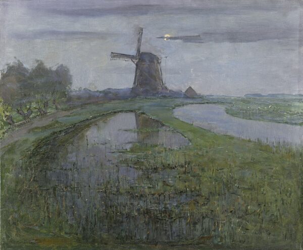 Piet Mondrian – Oostzijdse Mühle im Mondlicht – das Original von um 1903 im Rijksmuseum – Öl auf Leinwand