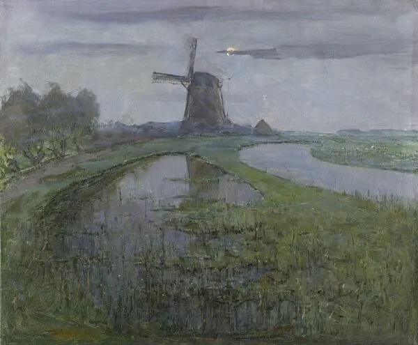 Piet Mondrian – Oostzijdse Mühle im Mondlicht – das Original von um 1903 im Rijksmuseum – Öl auf Leinwand