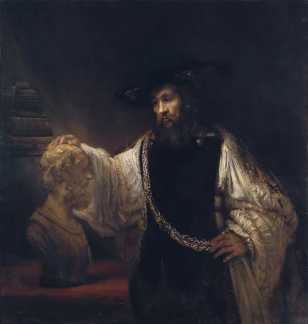 Rembrandt – Aristotele contempla il busto di Omero – l’originale del 1653 al Metropolitan Museum di New York – olio su tela