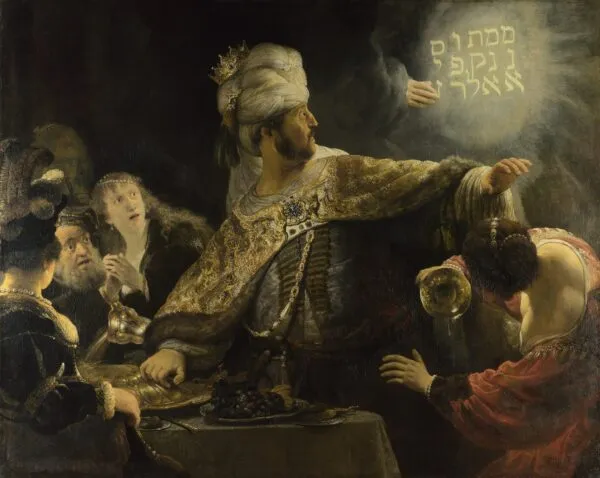 Rembrandt – Festino di Baldassarre – l’originale del 1636-1638 circa alla National Gallery di Londra – olio su tela