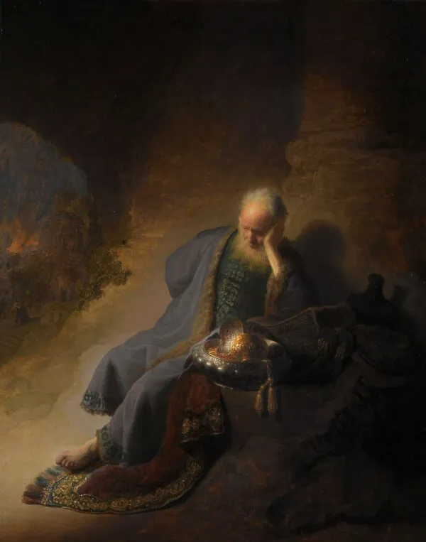 Rembrandt – Jeremia beklagt die Zerstörung Jerusalems – das Original von 1630 im Rijksmuseum Amsterdam – Öl auf Holz