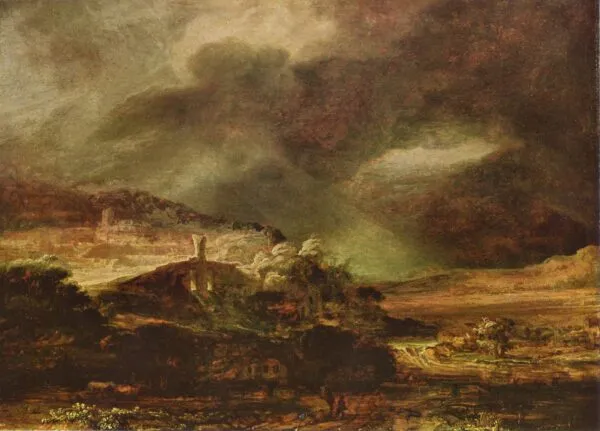 Rembrandt – Gewitterlandschaft – das Original um 1638 im Herzog Anton Ulrich-Museum Braunschweig – Öl auf Holz