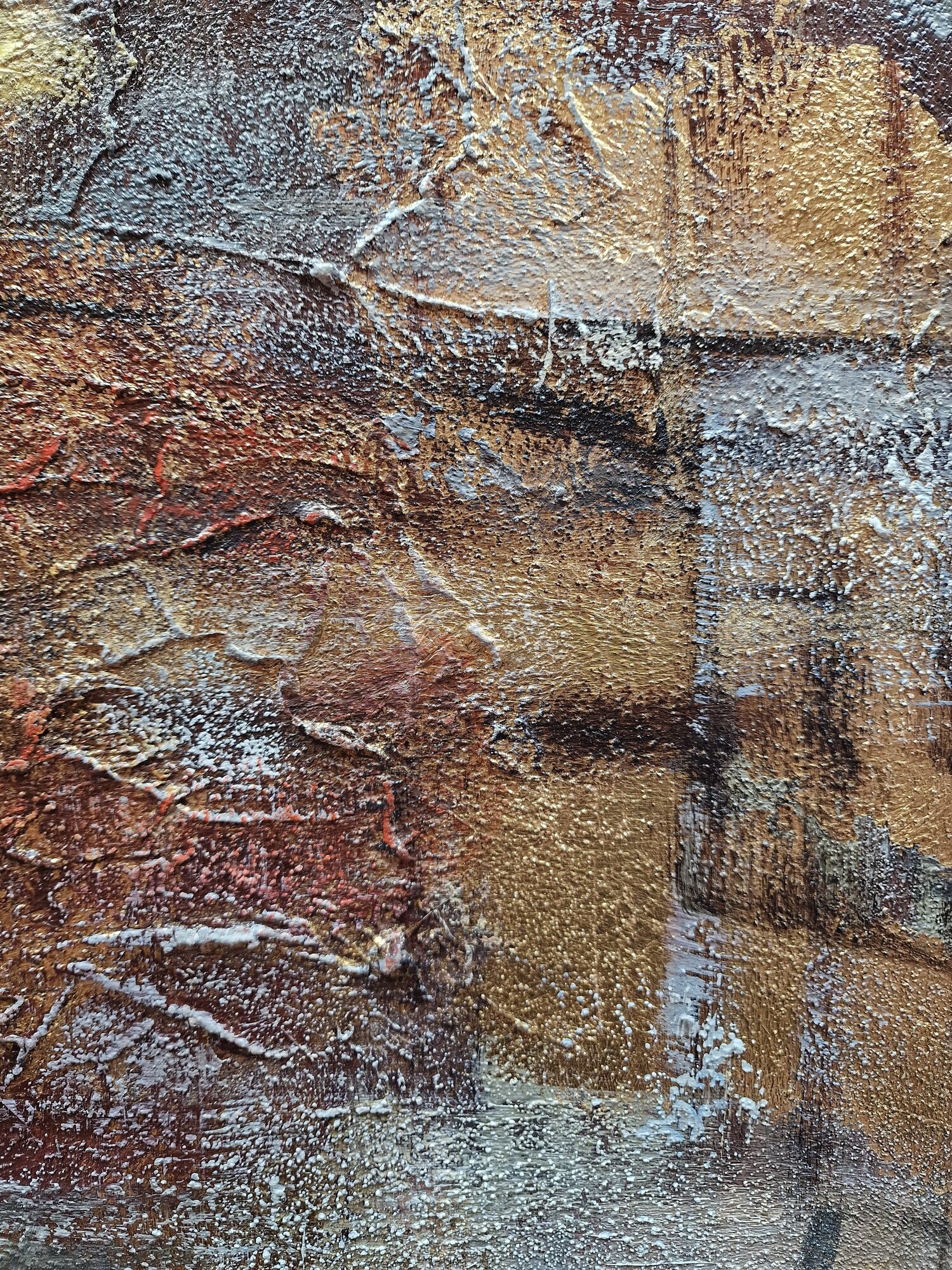 Tableau abstrait – Vieille fresque – gros plan sur les coups de pinceau faits à la main sur la toile – partie droite