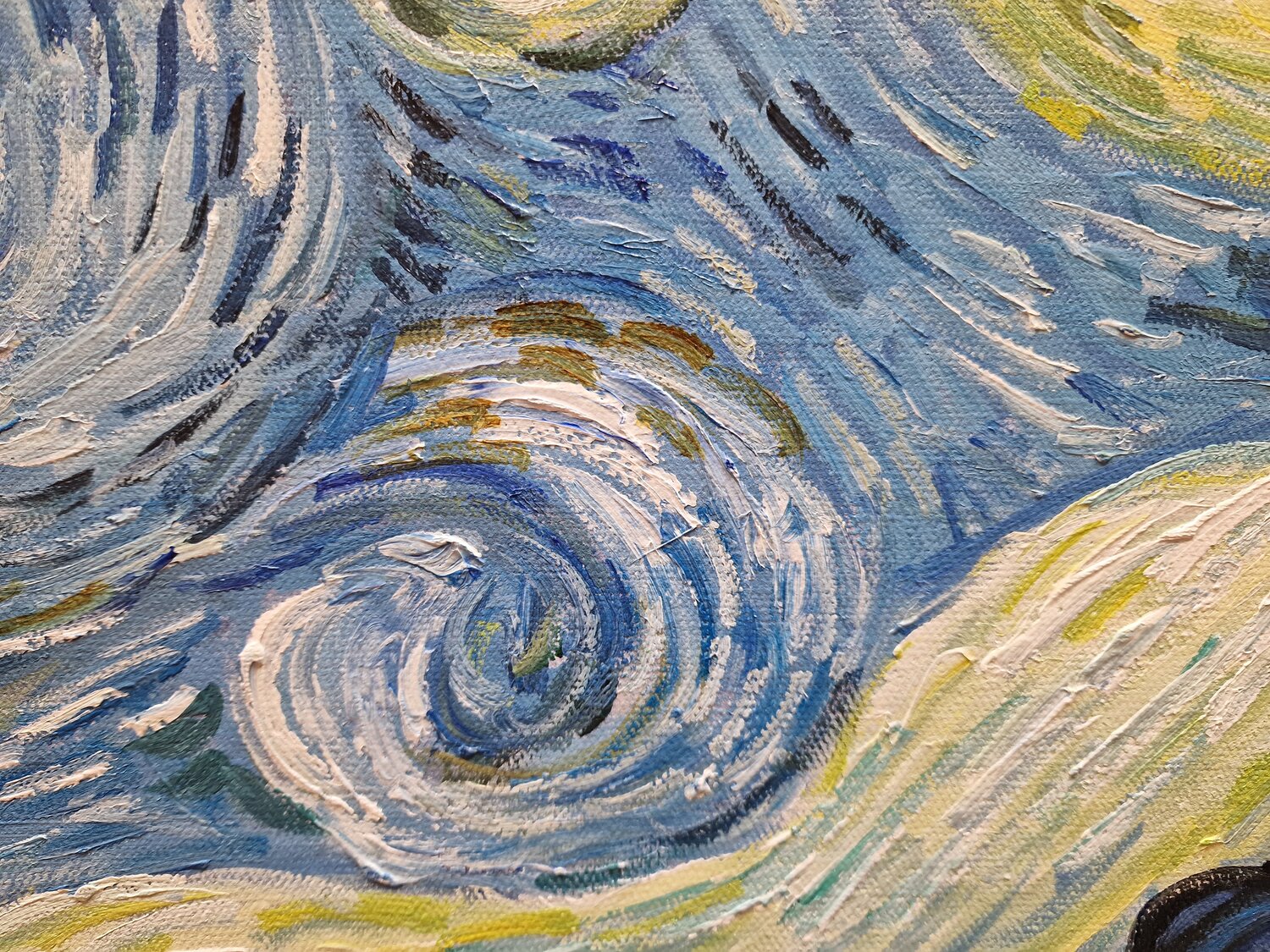 Vincent van Gogh – Notte stellata – dettaglio delle pennellate fatte a mano sulla tela