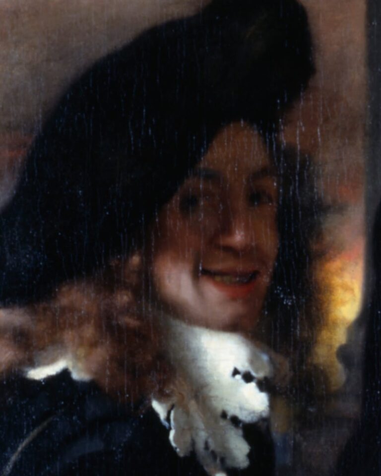 Johannes Vermeer feltételezett önportréja – a bal oldali fiatalember A kerítőnő című festményen (1656), részlet