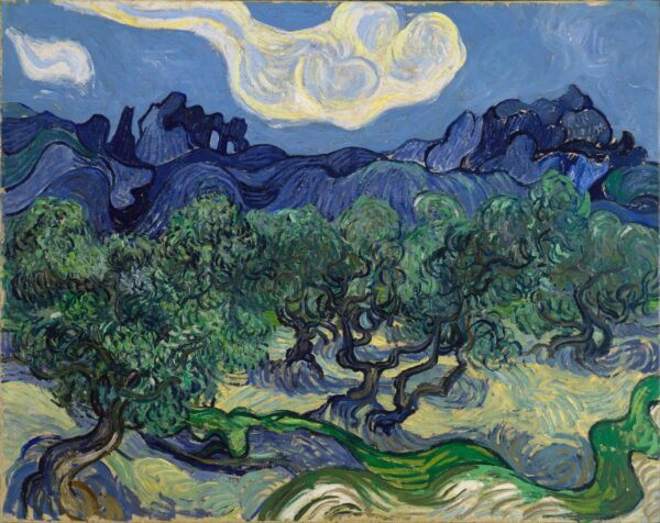 Vincent van Gogh – Olajfák az Alpilles-hegyekkel a háttérben – az 1889-es eredeti a New York-i MoMA-ban – olaj, vászon