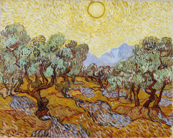 Vincent van Gogh - Olive Trees with Yellow Sky and Sun - hand-painted oil painting reproduction - oil on canvas