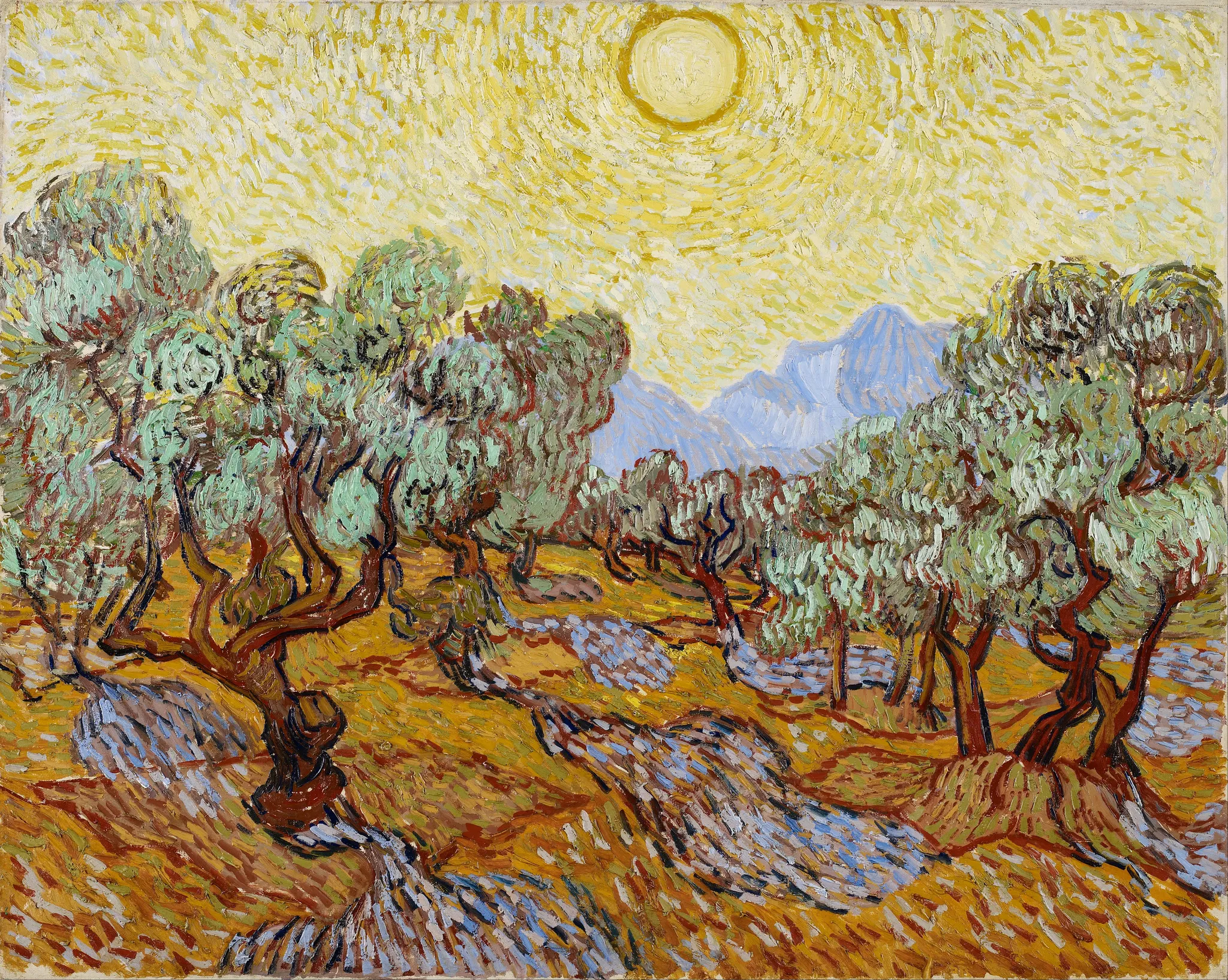 Vincent van Gogh - Olajfák sárga éggel és nappal - művészi festmény vásznon - kézzel festett reprodukció