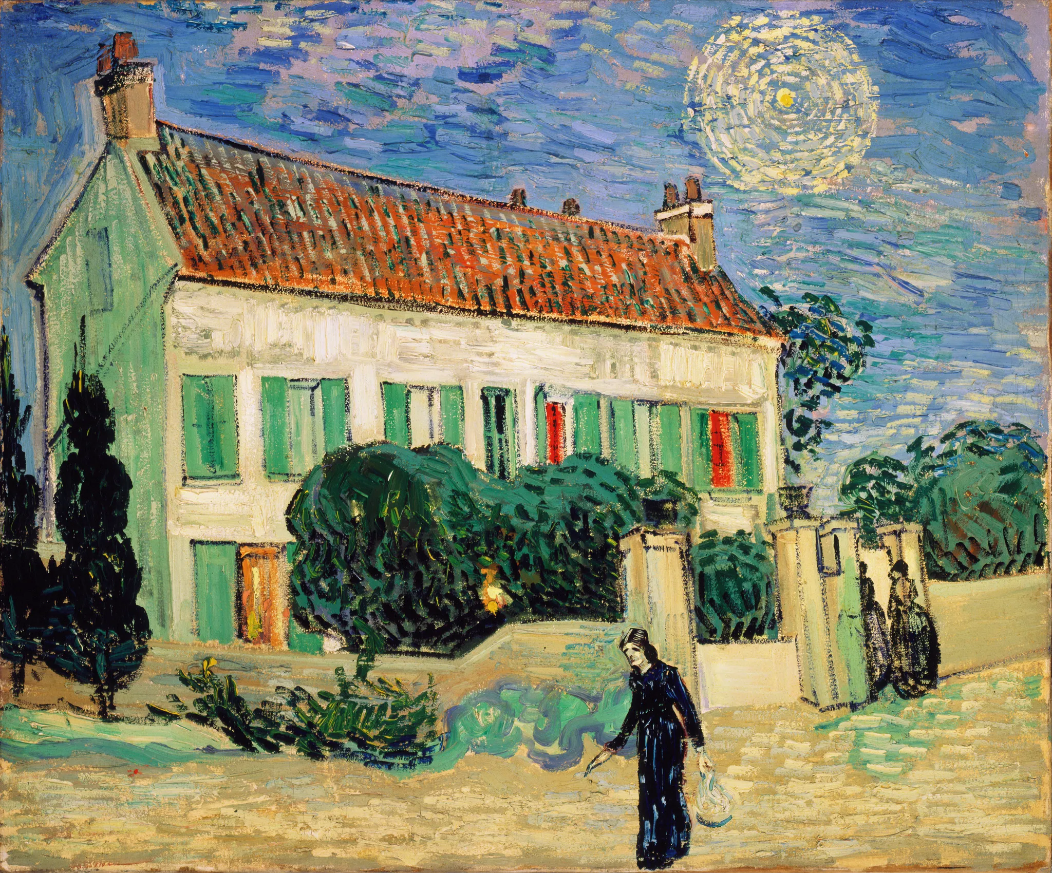 Vincent van Gogh – Fehér ház éjjel – az 1890 júniusi eredeti, vörösen kivilágított ablakú fehér ház egy csillag alatt, State Hermitage Museum – olaj, vászon